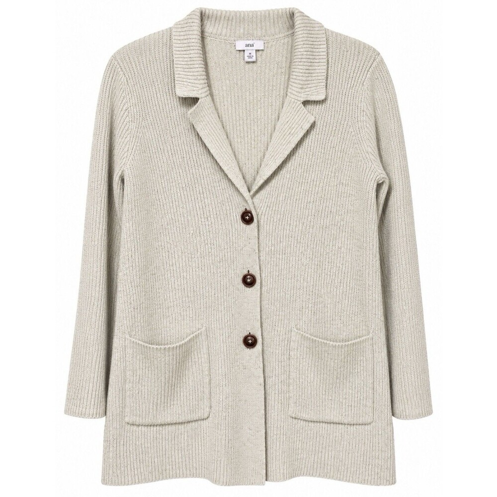 J. Jill Petite S Cardigan Sweater Neutral Beige Ribbed Knit Button Front Pockets